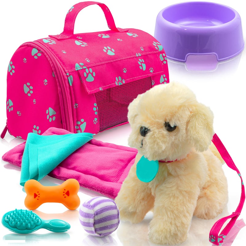 Play22 Plush Puppy Doll Set for Kids 9 PCS - Baby Doll Accessories - Doll Puppy Set - 4 Year Old Girl Birthday Gifts, Little Girl Toys, Sized for 18" Dolls, Multicolor - Image 1